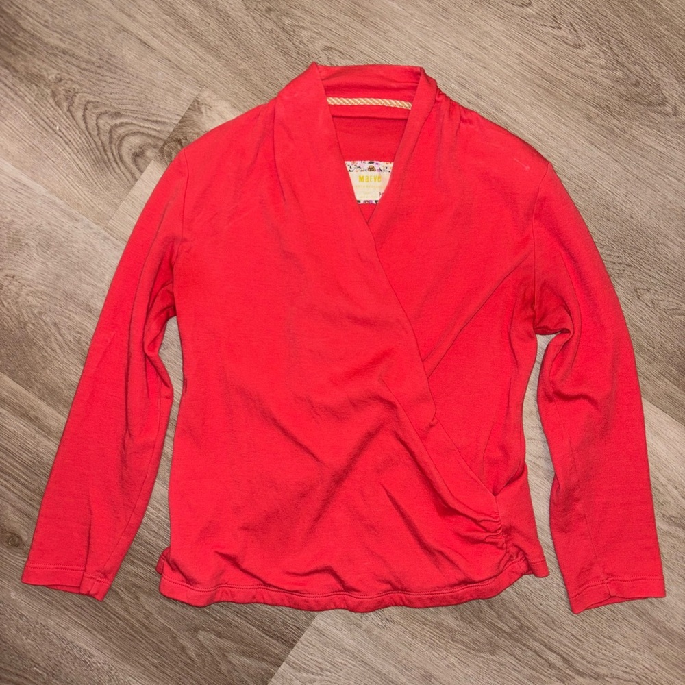 Maeve Anthropology Vibrant Red Long Sleeve Wrap Top